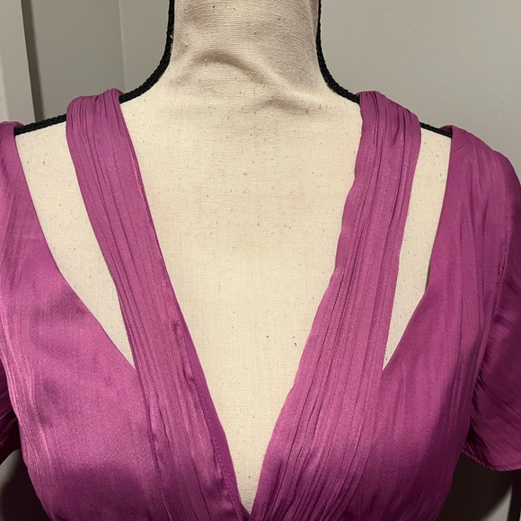Anthropologie Magenta Pleated V-Neck Mini Dress - Picture 3 of 5